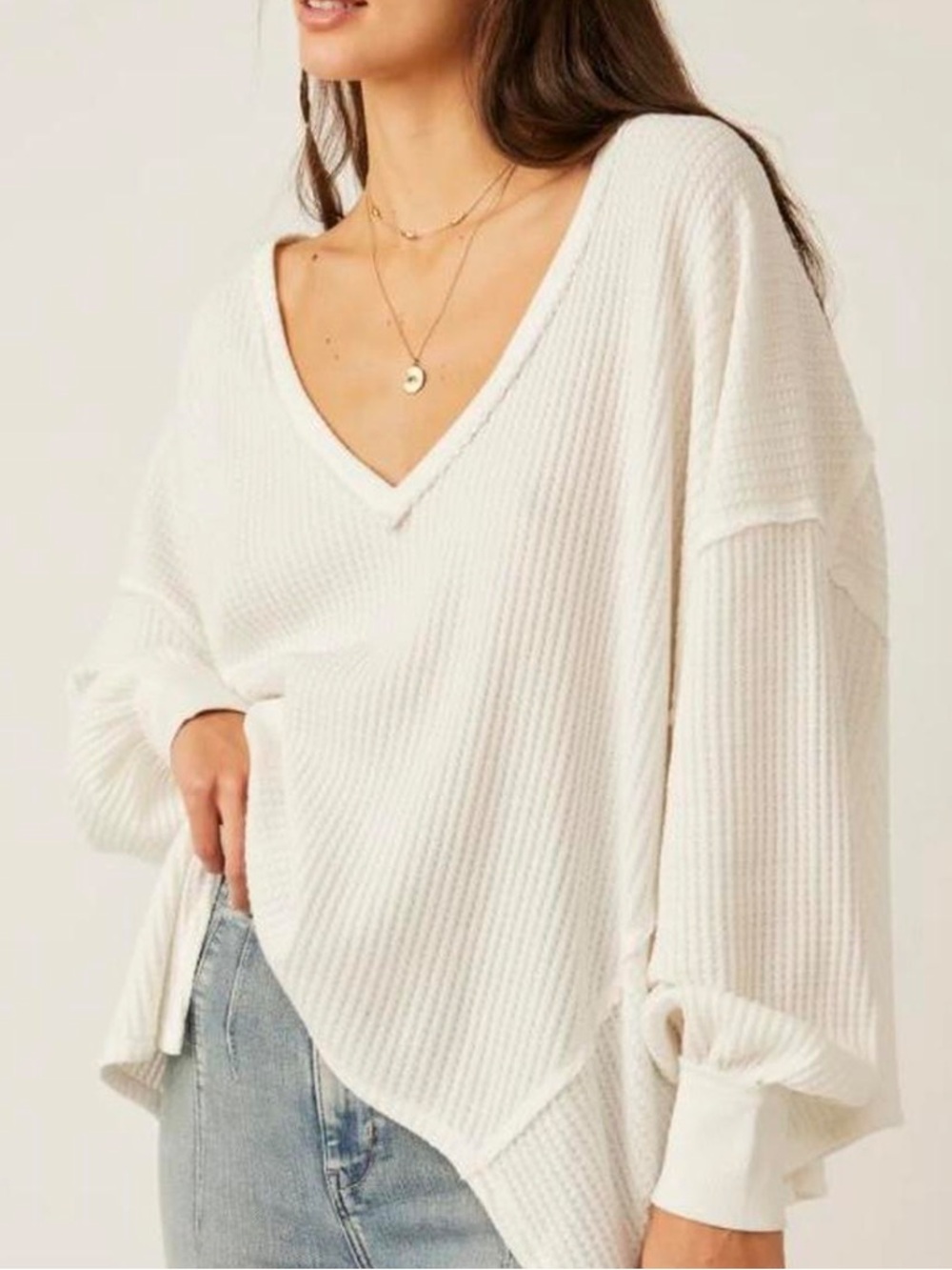 NWT free people white oversized waffle knit